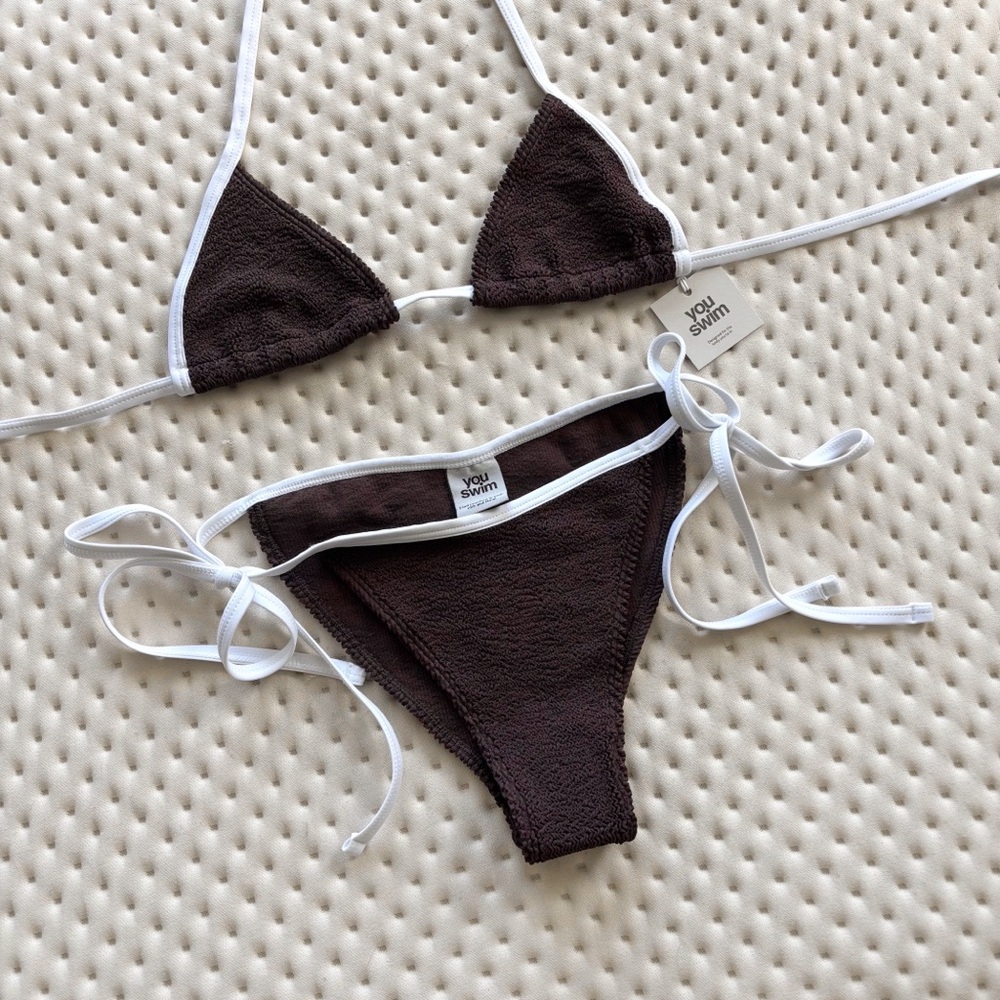 NWT Youswim Mini Zera tie sides bikini in espresso & white